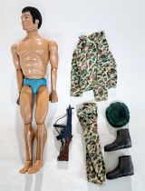 Palitoy Action Man Vintage Tom Stone with camouflage jacket and trousers, green beret, boots and ...