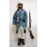 Palitoy Action Man French Foreign Legion, dark hair and beard, blue pants, eagle-eyes, gripping h...