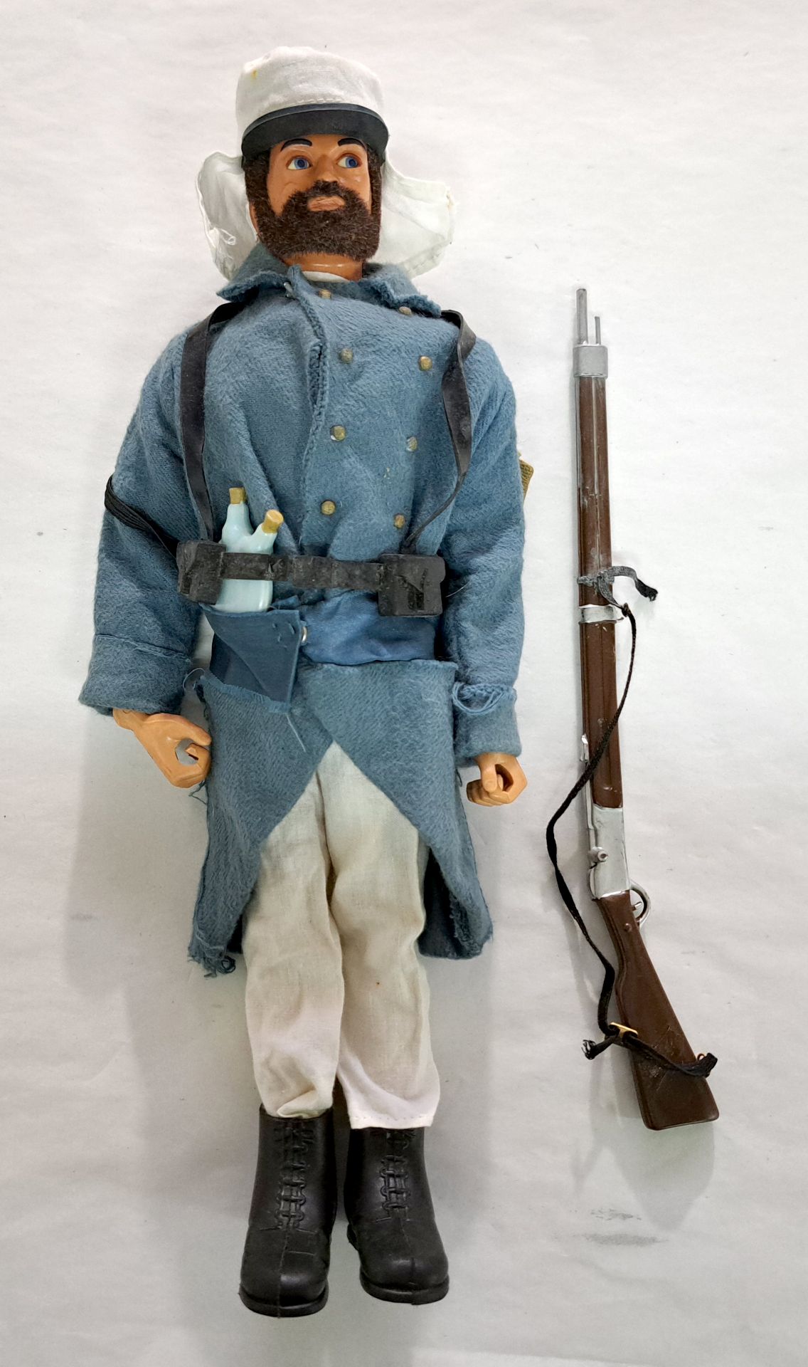 Palitoy Action Man French Foreign Legion, dark hair and beard, blue pants, eagle-eyes, gripping h...