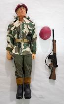 Palitoy Action Man Parachute Regiment, blonde hair, blue pants, eagle-eyes, gripping hands, weari...