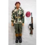 Palitoy Action Man Parachute Regiment, blonde hair, blue pants, eagle-eyes, gripping hands, weari...