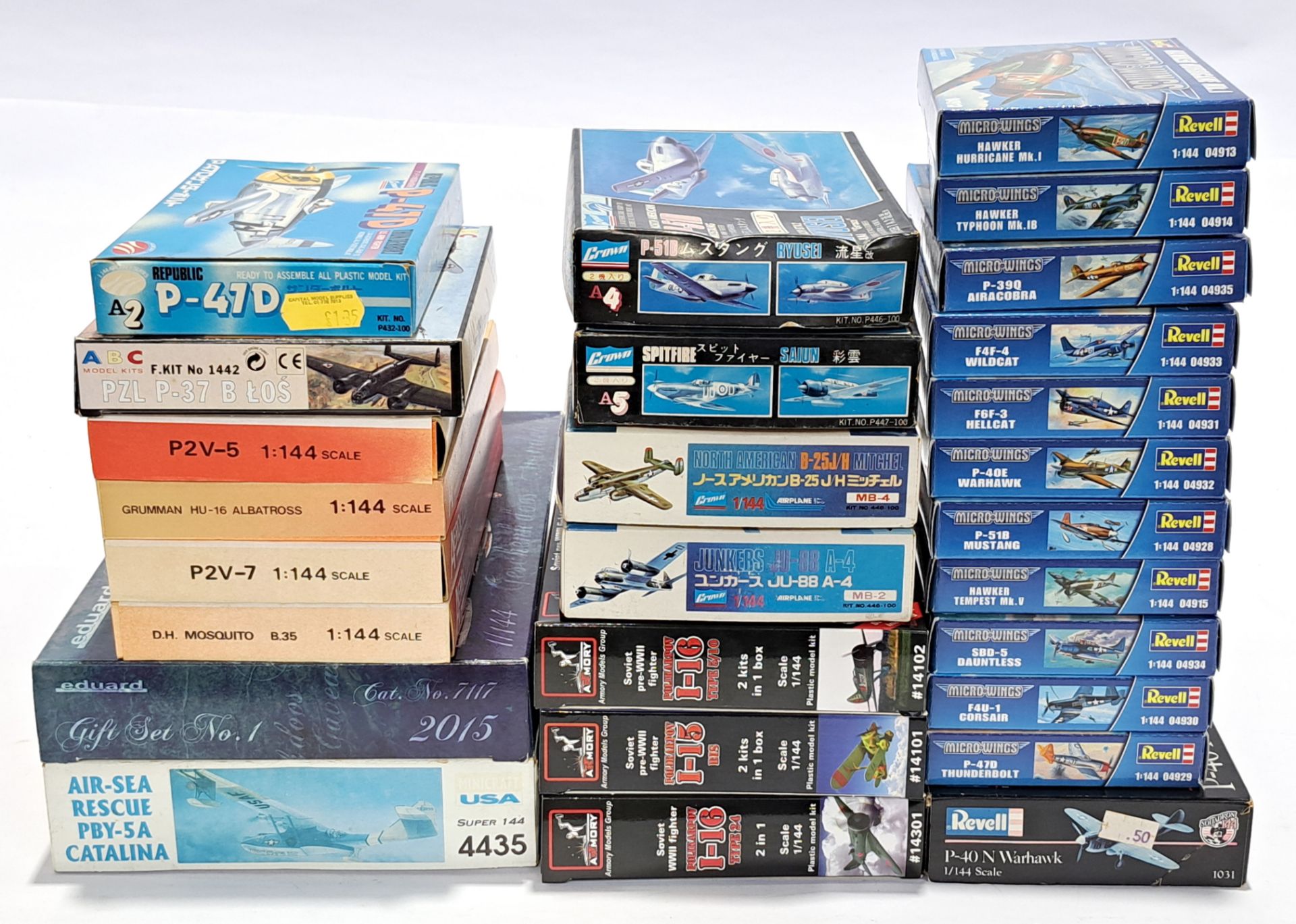 Revell, Minicraft, Aeroclub & similar, boxed unmade 1:144 mostly WWII Allies Aircraft plastic kits