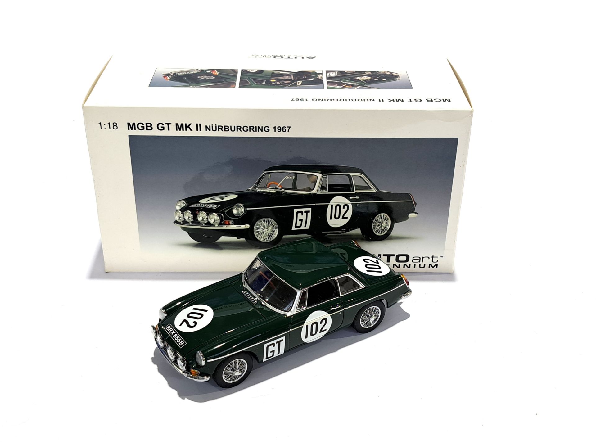 Autoart 1:18 scale 86781 MGB GT MKII Nurburgring 1967 #102