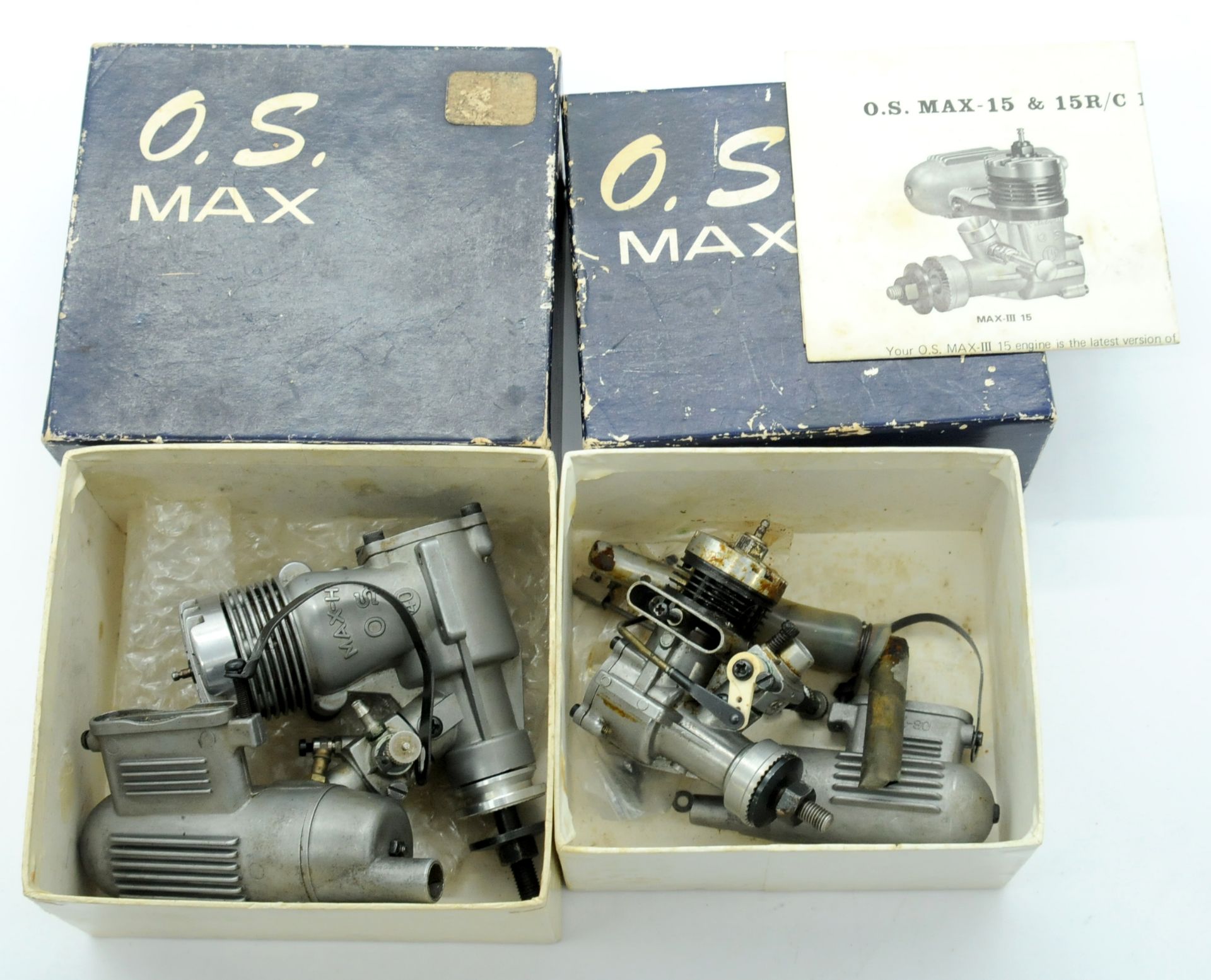 OS Max a boxed pair of model engines comprising of 
