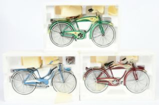 A group of Xonex International die-cast model bikes (1) Columbia Bike, (2) 1950 Starliner, (3) 19...
