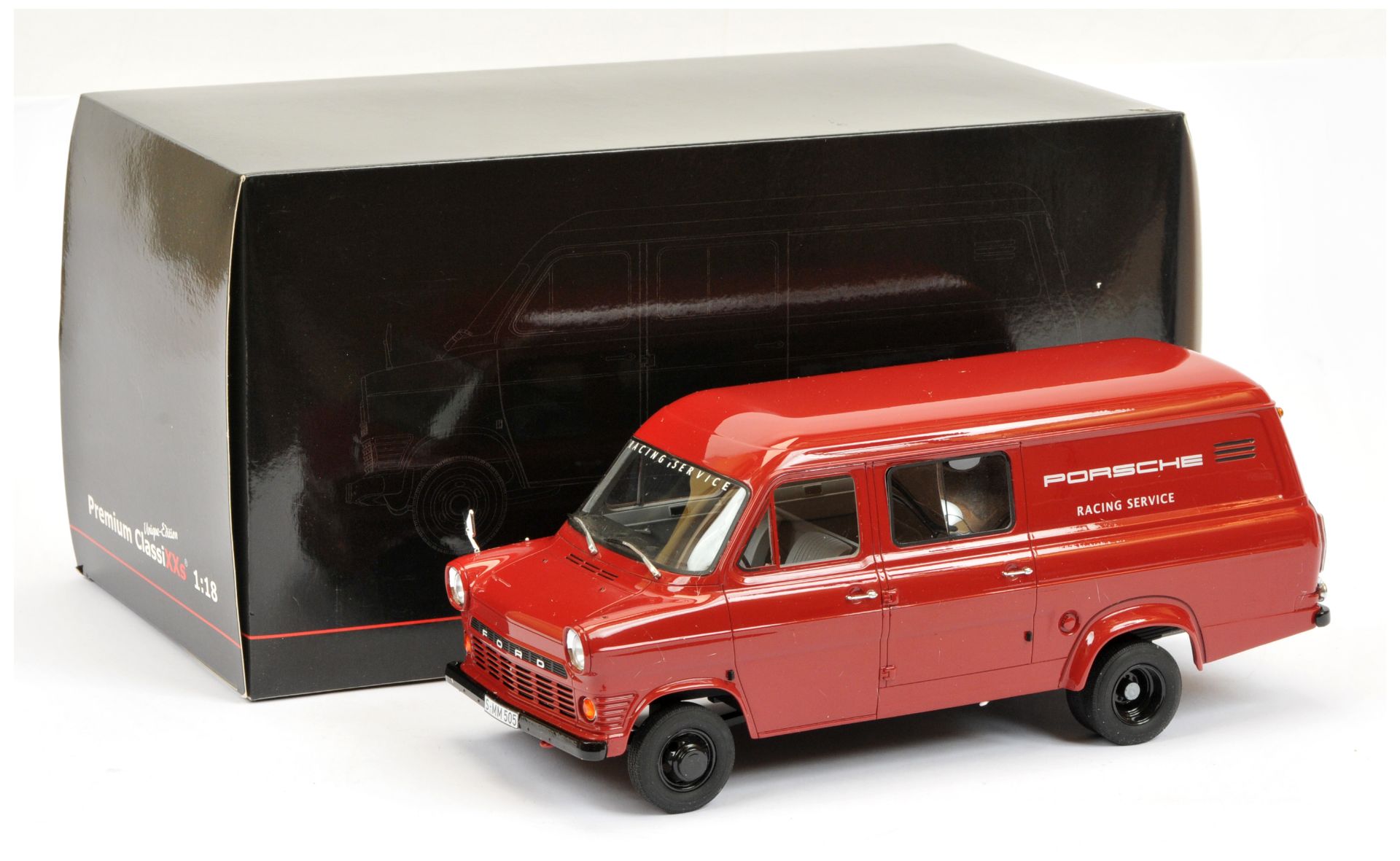 Premium Classixxs 30060 1/18th scale Ford Transit MKI "Porsche Racing Service" - red, limited to ...