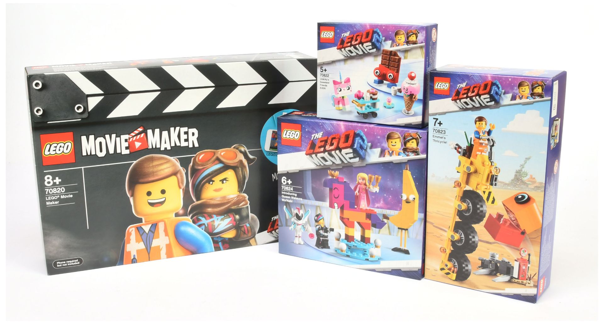 Lego sets x4 Includes Movie Maker #70820, Emmet's Thricycle #70823, Introducing Queen Watevra Wa'...