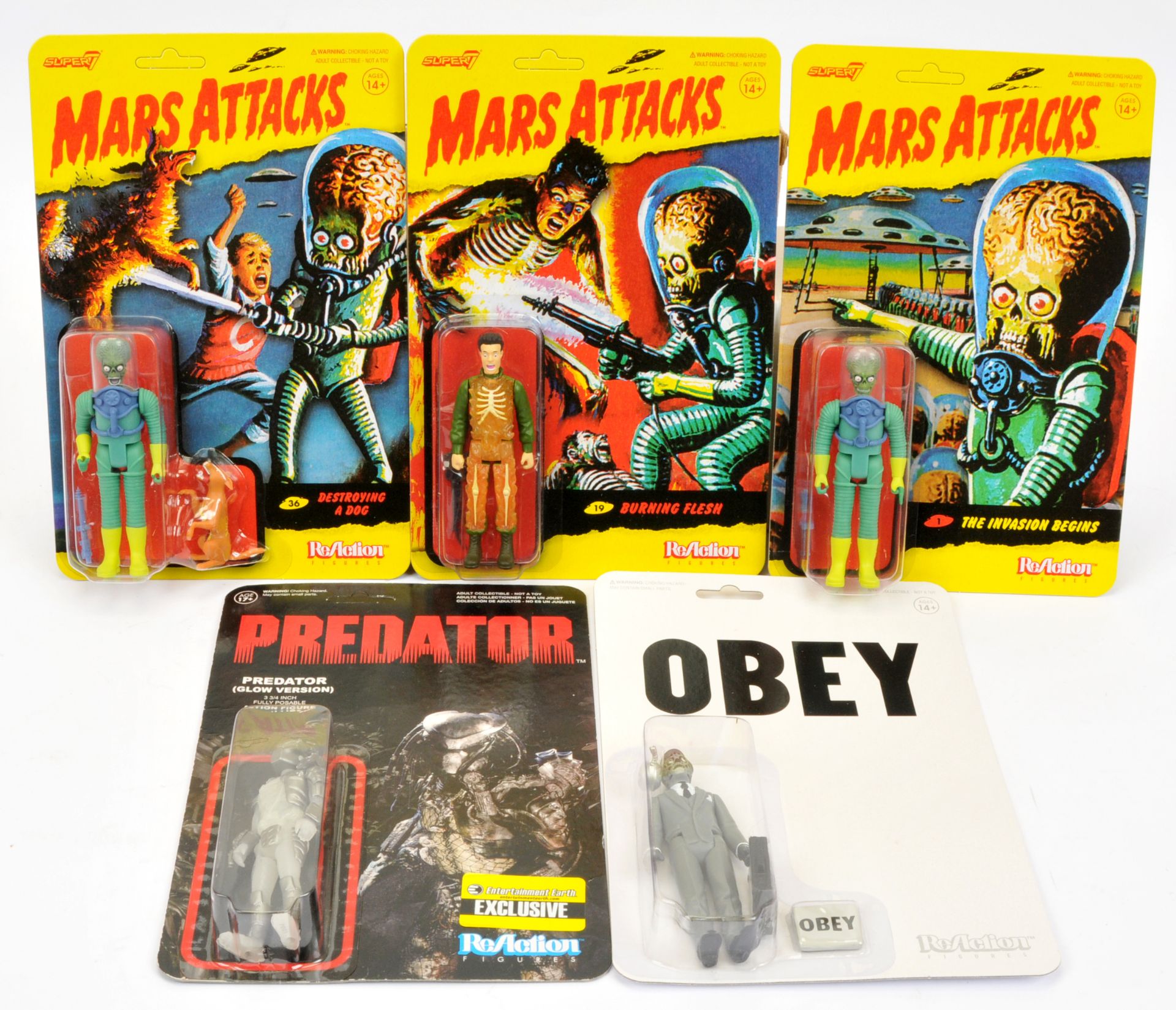 Super7 Reaction figures x 5 including Mars Attacks, Predator and They Live