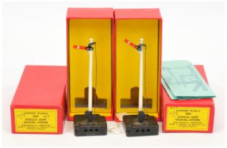Hornby Dublo a boxed pair of 5065 Single Arm Signals "Home" both in RARE late plain red boxes