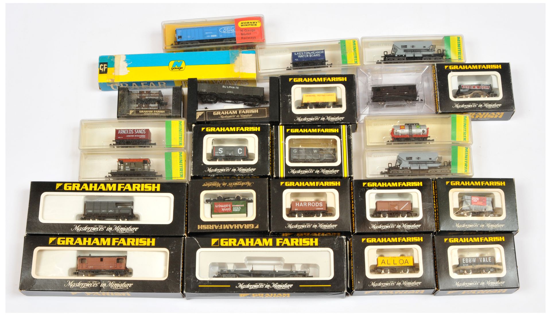 Graham Farish & Minitrix group of boxed wagons.