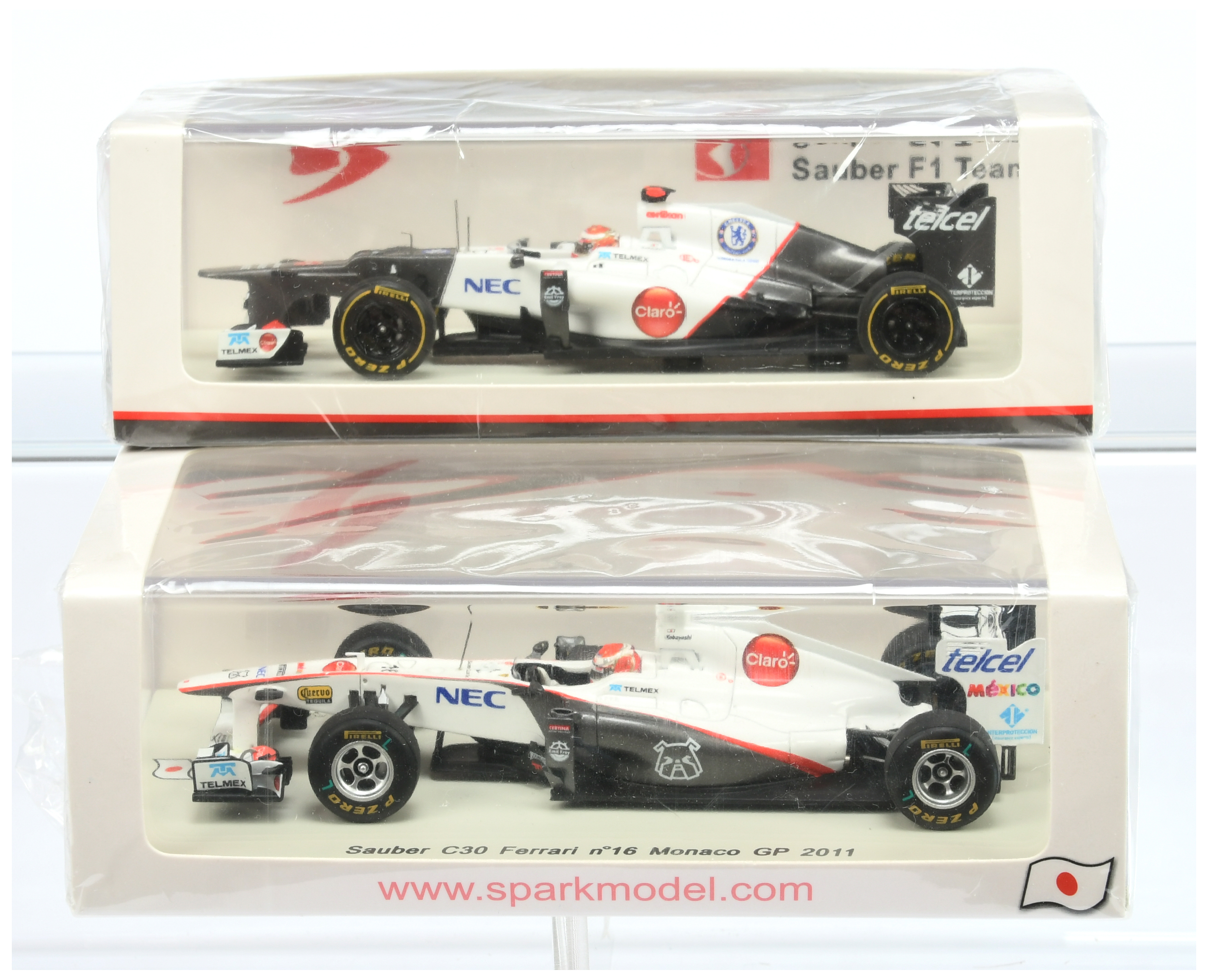 Spark Model (1/43rd) A Pair - (1) SJ005 Sauber C30 Ferrari "Monaco" GP 2011 and (2) S2032 Sauber ...