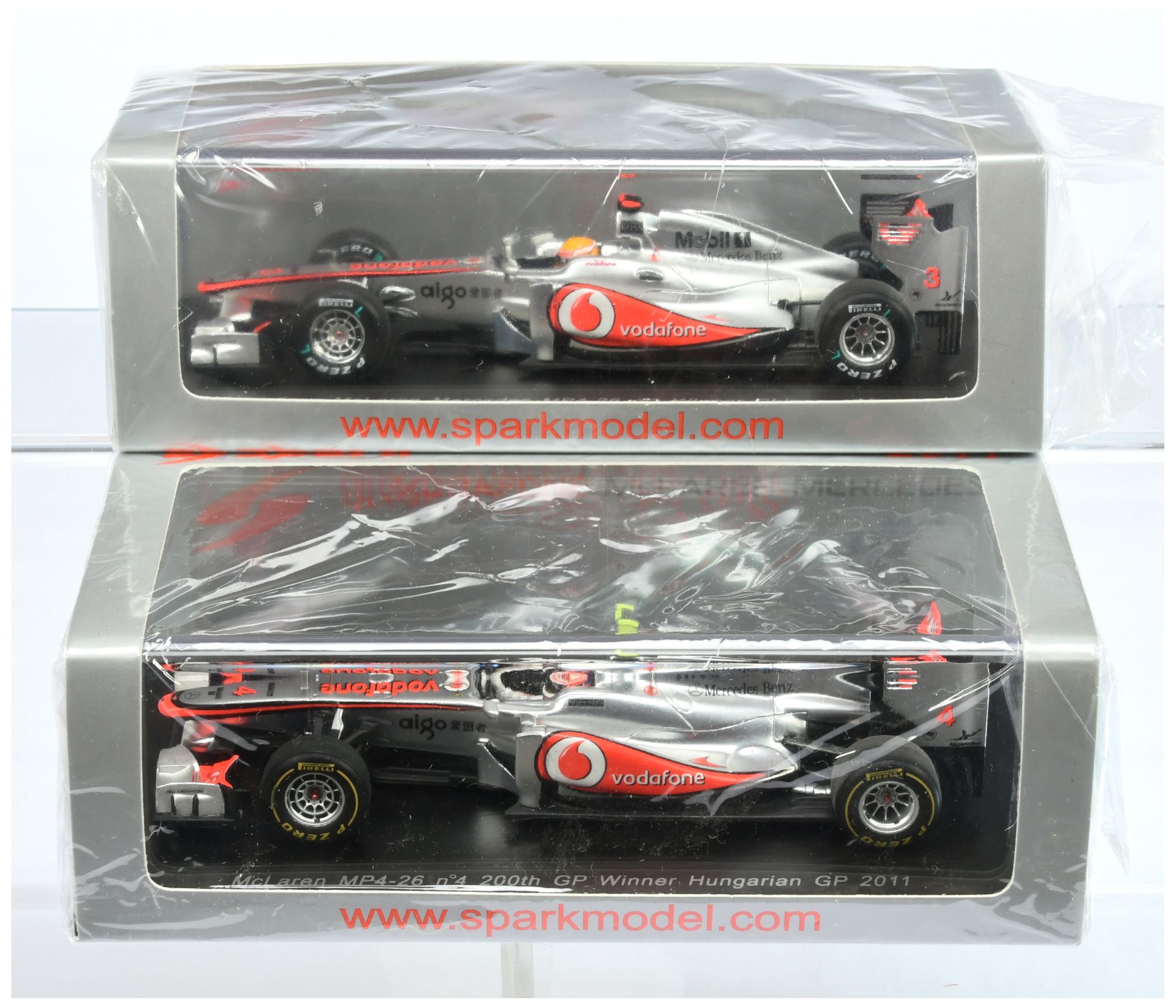 Spark Model (1/43rd) A Pair - (1) S3029 McLaren  Mercedes MP-4 "Hungarian" 200th GP  2011 and (2)...