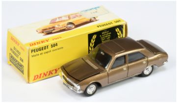 Spanish Dinky Toys 011452 Peugeot 504 Saloon - Metallic brown, black interior, chrome trim and co...