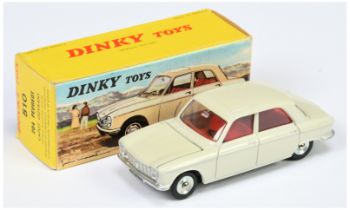 French Dinky Toys 510 Peugeot 204 Saloon - Cream body, red interior, silver trim and concave hubs