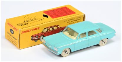 French Dinky Toys 552 Chevrolet Corvair - Pale blue, ivory interior, silver trim and Concave hubs