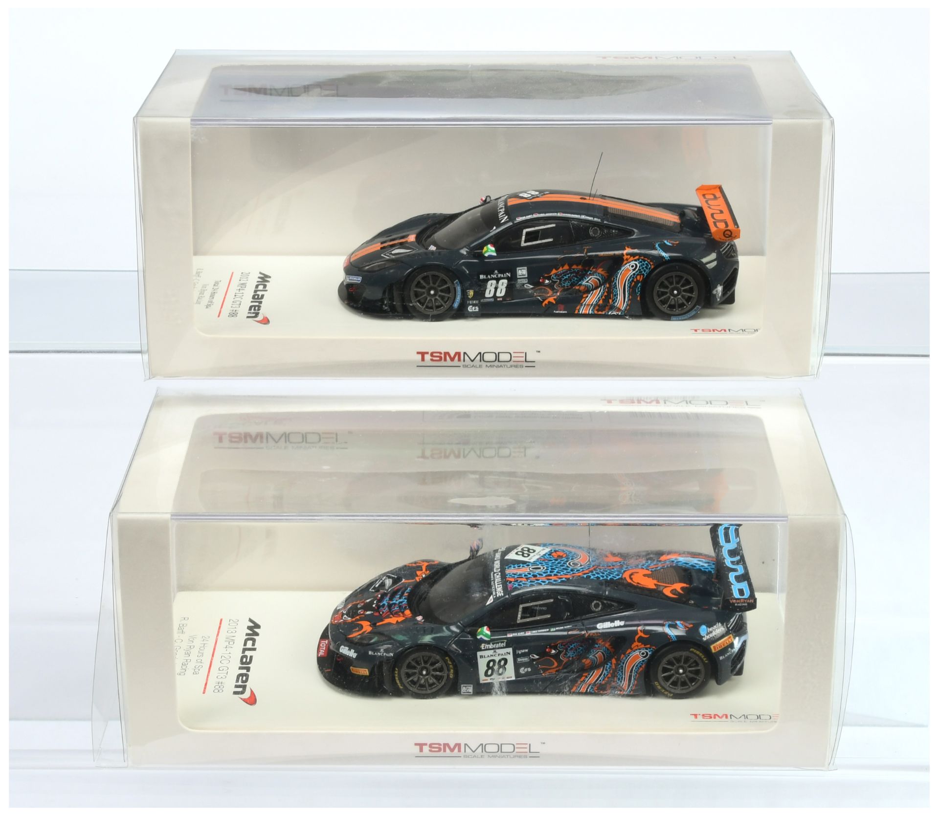 TSM Miniatures (1/43rd) A Pair (1) 134332  McLaren MP4 -12C  GT3 " SPA" 2012 and (2) 144336 McLar...