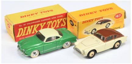 Dinky Toys 167 Ac Aceca Sports Car - Two-Tone Cream and brown, light beige rigid hubs, silver tri...