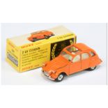 Spanish Dinky Toys 500 Citroen 2CV - orange body, ivory interior, silver trim and concave hubs