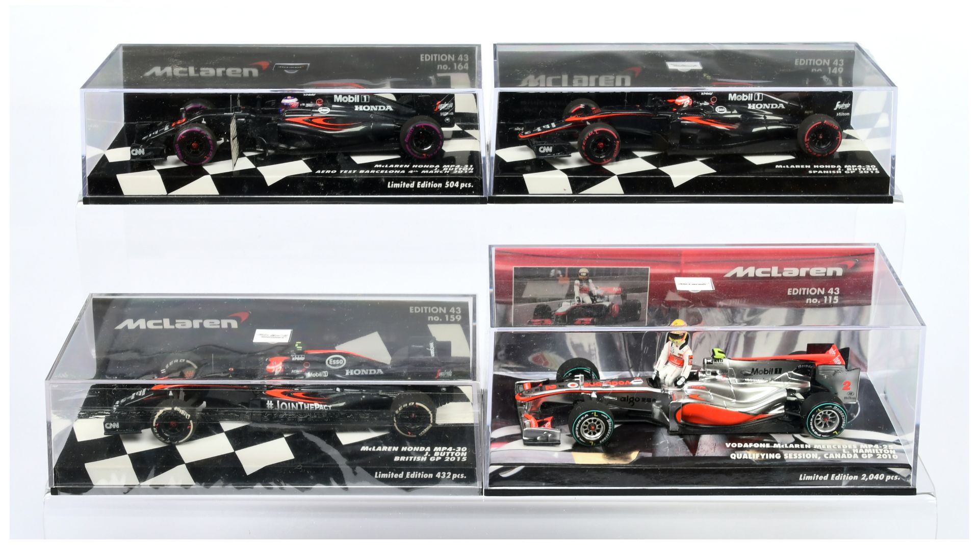 Minichamps (1/43rd) Group Of 4 Mclaren's  - (1) 530 104322 MP4-25 (2) 537 164222 MP4-31, (3) 537 ...