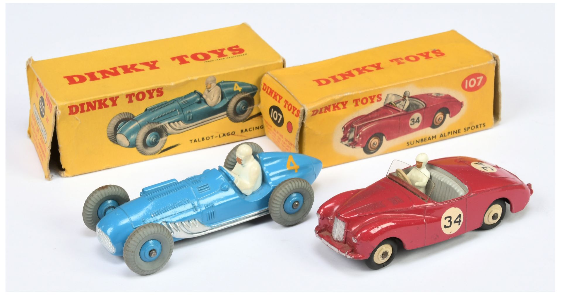 Dinky Toys 107 Austin Alpine Sports Car - Cerise body, grey interior, silver trim, light beige ri...