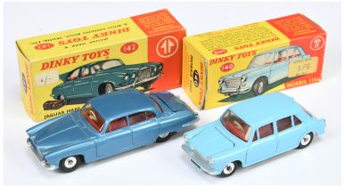 Dinky Toys 140 Morris 1100 - Light Blue body, red interior, silver trim, spun hubs and 142 Jaguar...