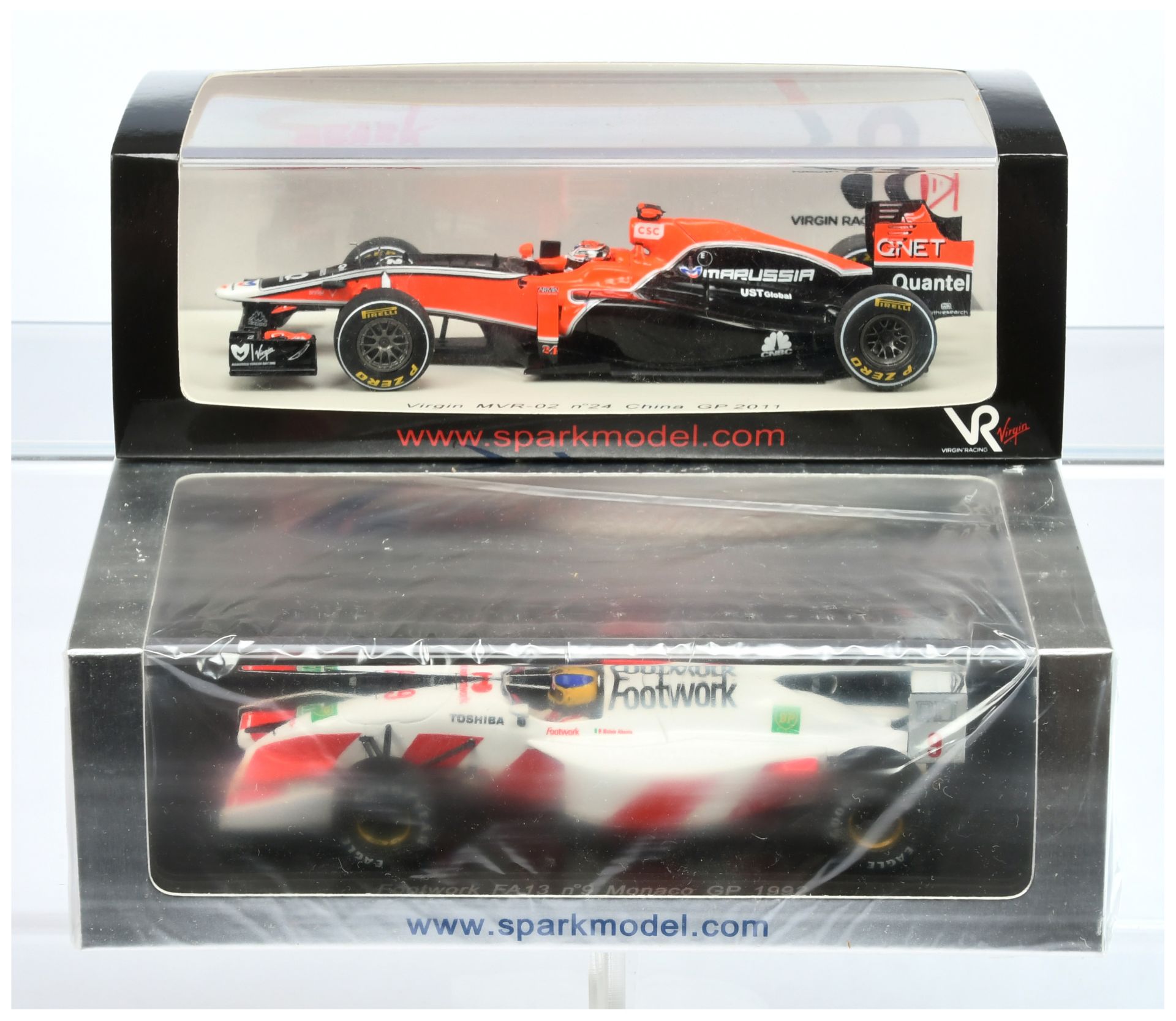 Spark Model (1/43rd) A Pair - (1) S3014 Vrigin MVR-02 "China" GP 2011 and (2) S3983 Footwork FA13...