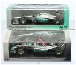 Spark Model (1/43rd) A Pair - (1) S3043 Mercedes AMG W03 " Chinesei" GP 2012 and (2) S3142 Merced...