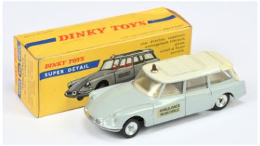 French Dinky Toys 556 Citroen ID19 "Ambulance Municipale" - Grey body, cream roof with red light,...