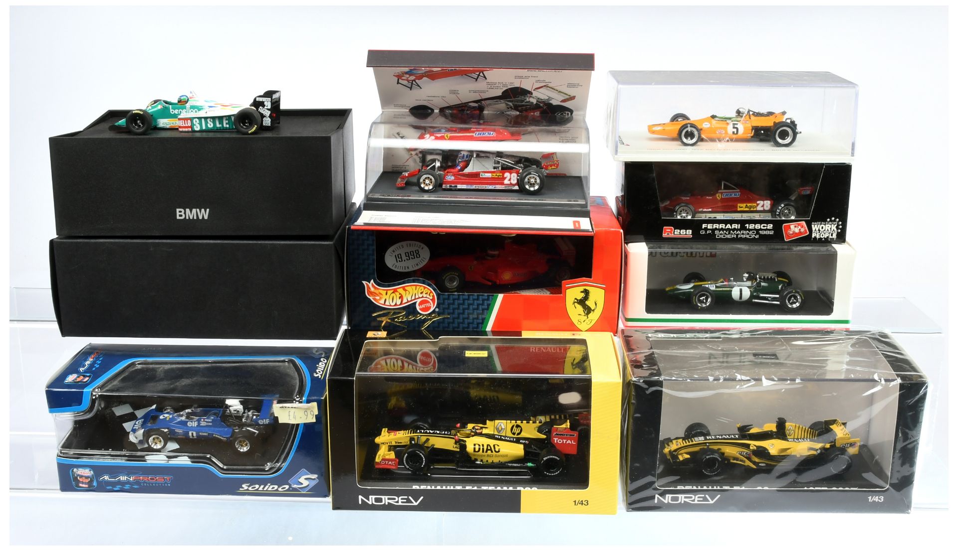 A Group 9 (1/43rd) Racing cars To Include - Norev 518970 Renault R27, Solido Renault Mk20, Hot Wh...