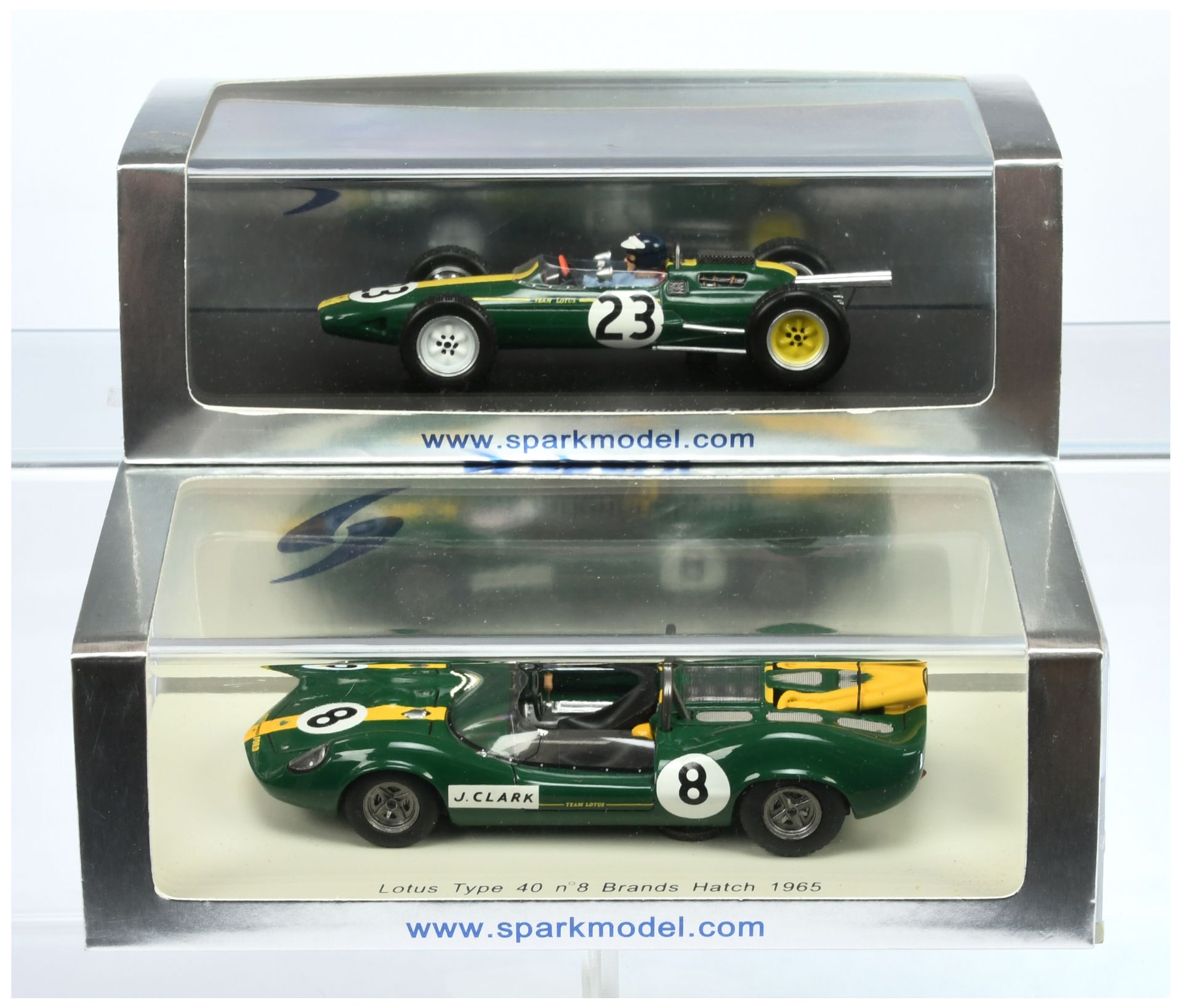 Spark Model (1/43rd) A Pair  - (1) S1771 Lotus 25 "Belgium" 1964 and (2) S2212 Lotus Type 40 "Bra...