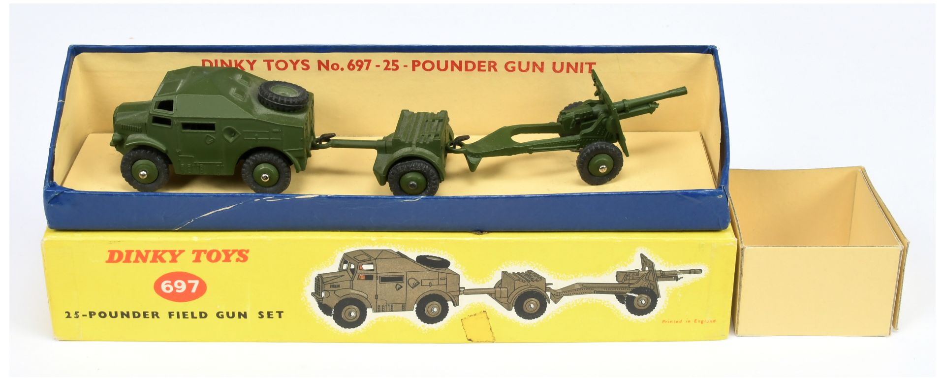 Dinky Toys Military 697 Field Gun Set - To Include Artillery Tractor (without windows) ammunition...