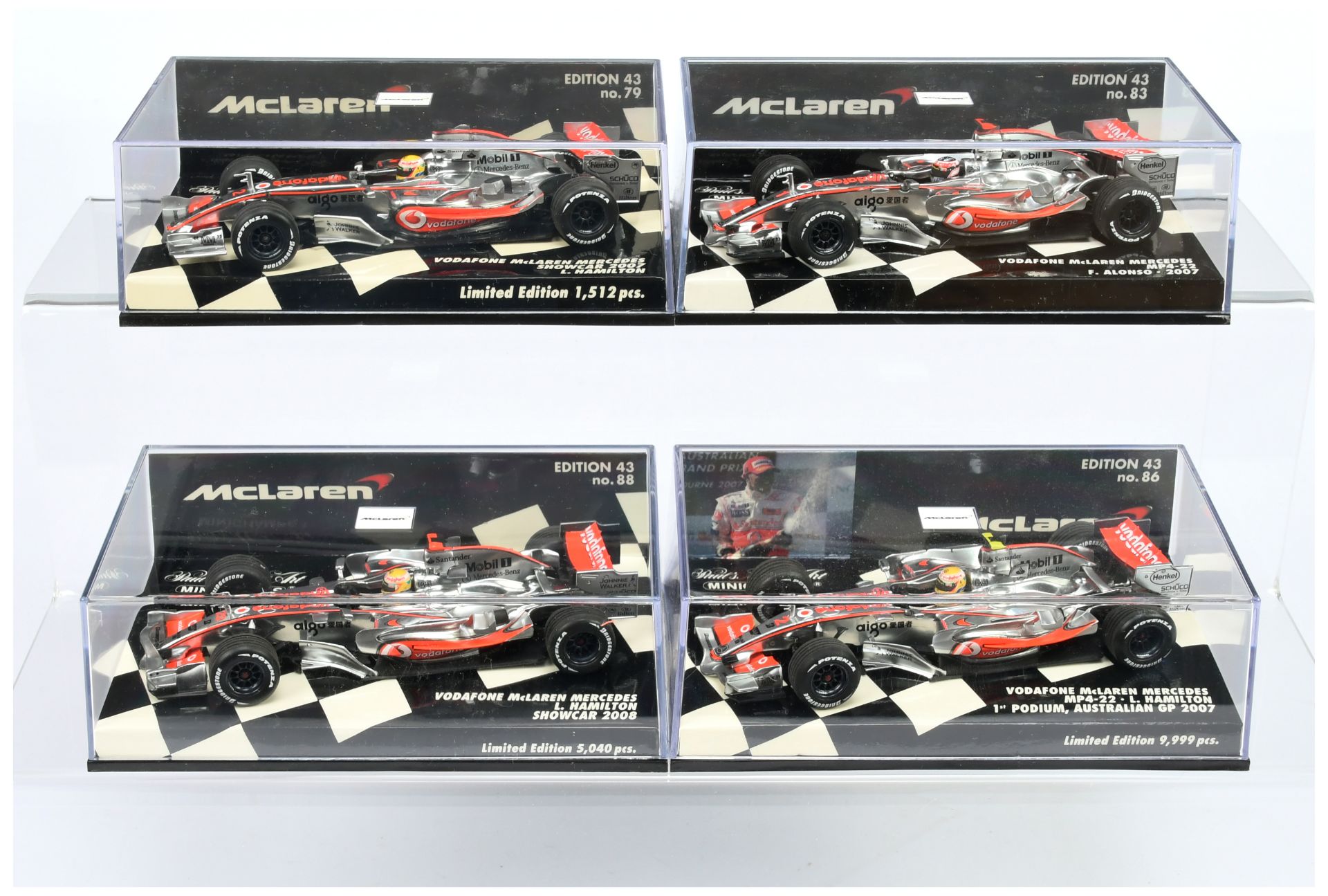 Minichamps (1/43rd)Group Of 4 Mclaren's  - (1) 530 074312 Mp4-21, (2) 530 084392  Show Car, (3) 5...