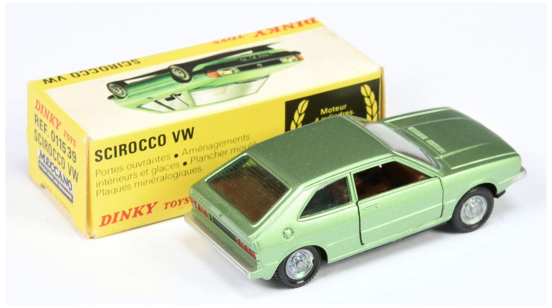 Spanish Dinky Toys 011539 Volkswagen Sirocco - Metallic Green, brown interior, silver trim and ca... - Image 2 of 2