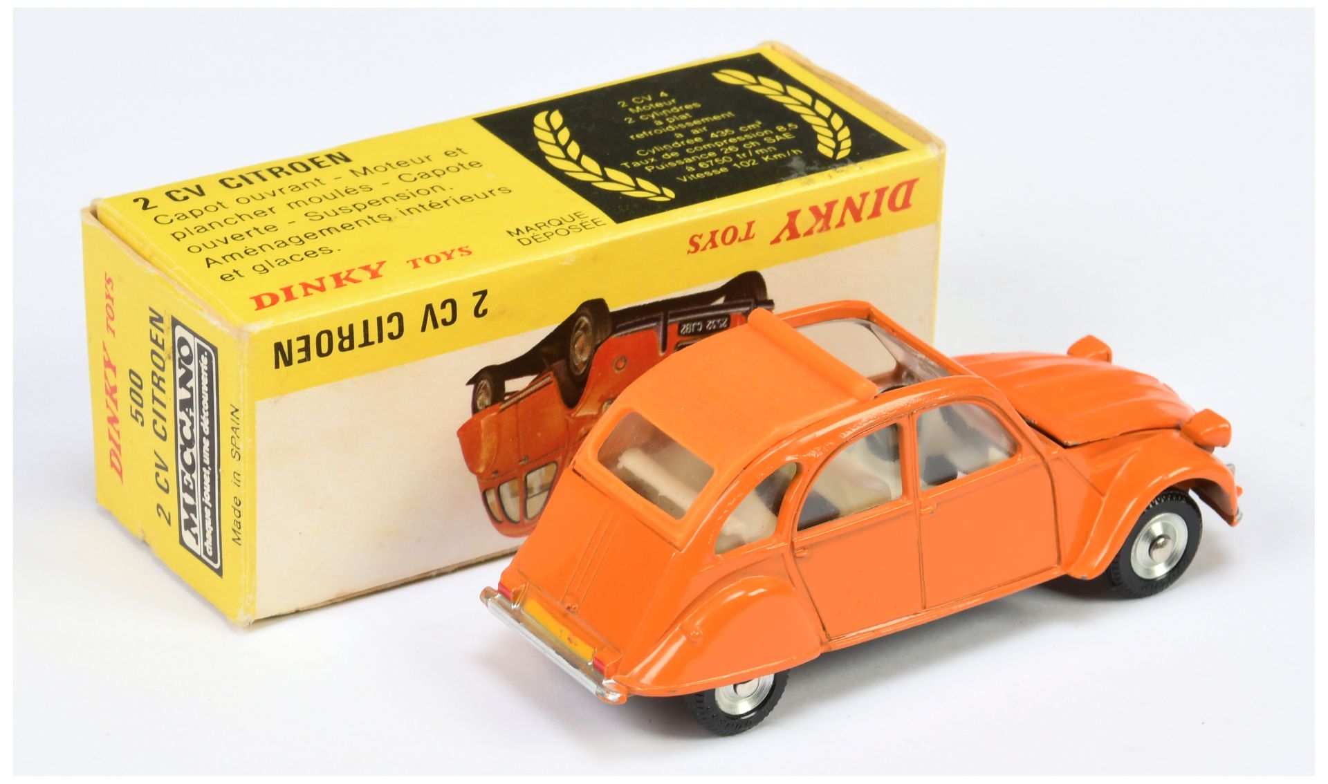 Spanish Dinky Toys 500 Citroen 2CV - orange body, ivory interior, silver trim and concave hubs - Bild 2 aus 2