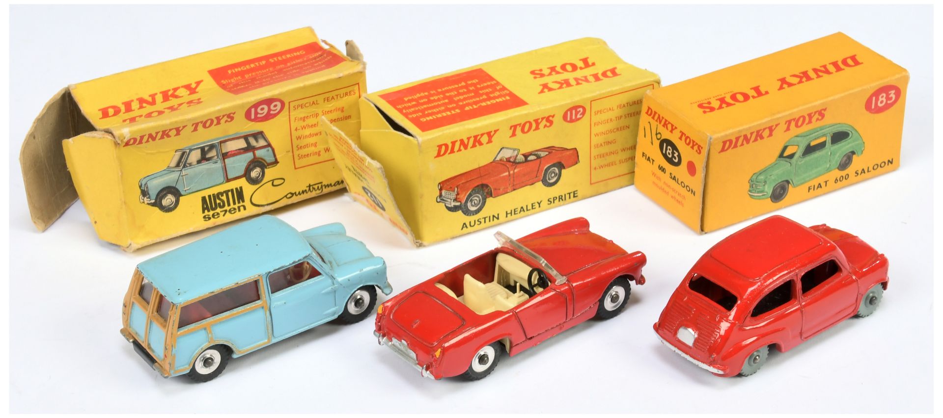 Dinky Toys Group To Include (1) 112 Austin Healey Sprite - Red, (2) 183 Fiat 600 Saloon - Red and... - Bild 2 aus 2