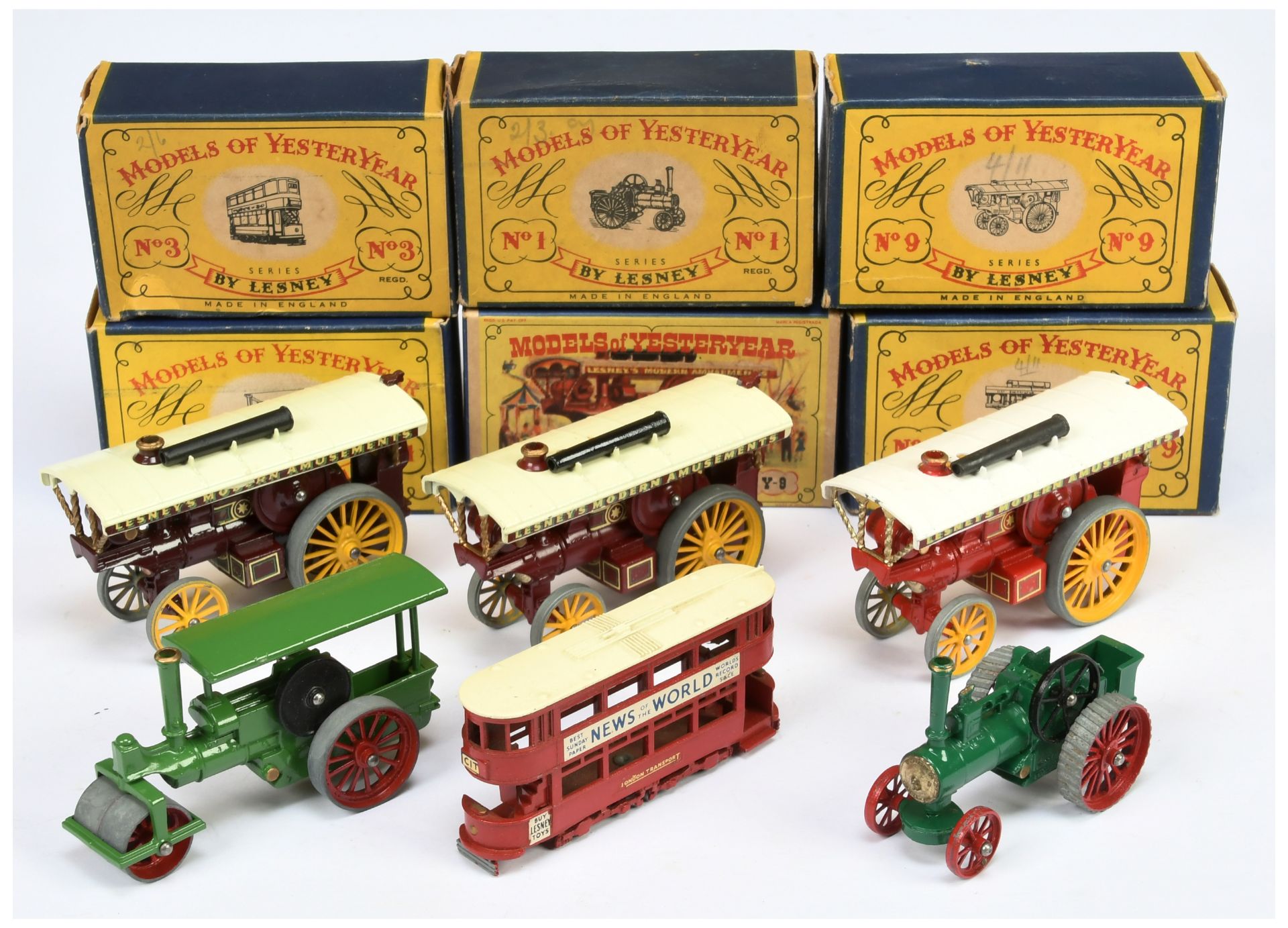 Matchbox Models Of Yesteryear Group 6 - (1) Y3 E-Class tram Car "News Of The World" - red, (2) Y1...