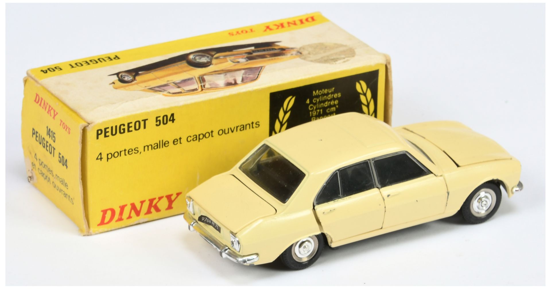Spanish Dinky Toys 1415 Peugeot 504 Saloon - Cream body, black interior, chrome trim and hubs - Image 2 of 2
