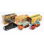 Morestone Dumper truck - Orange cab, chassis and hubs, grey back; Budgie Toys - Salvage Crane - R...