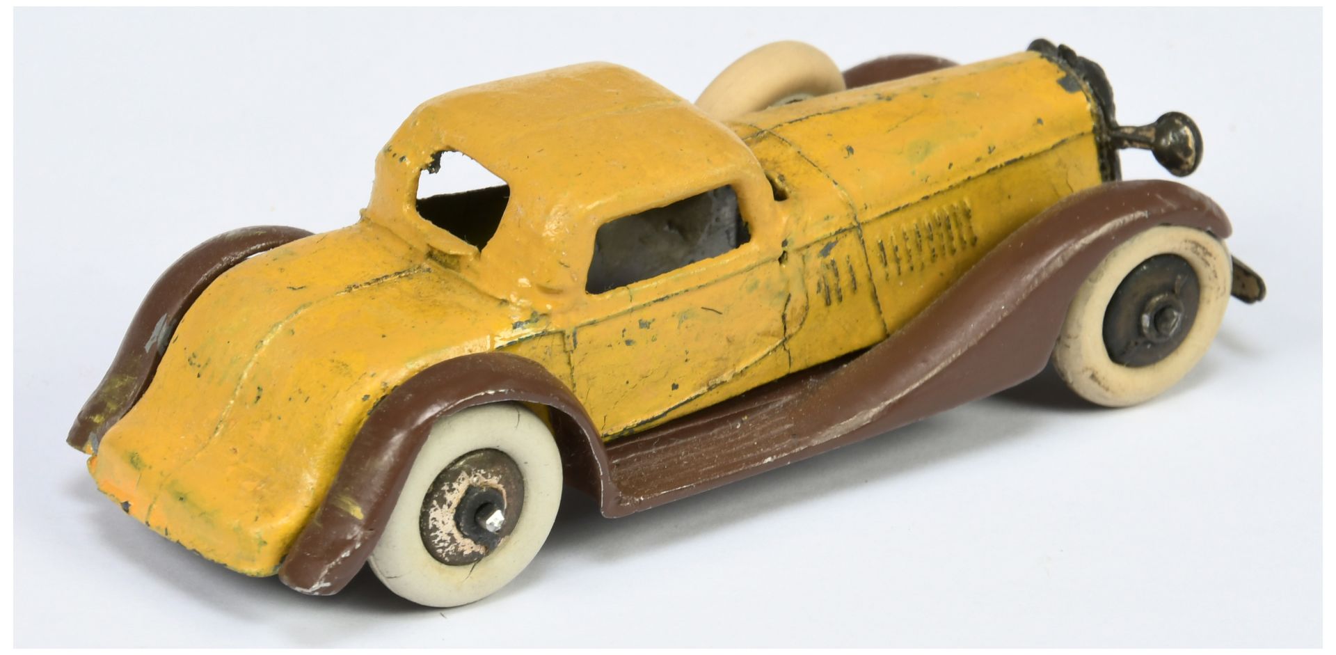 Dinky Toys Pre-War 24f (Type 1) Coupe - Yellow body, brown chassis, black hubs with white tyres - Image 2 of 2