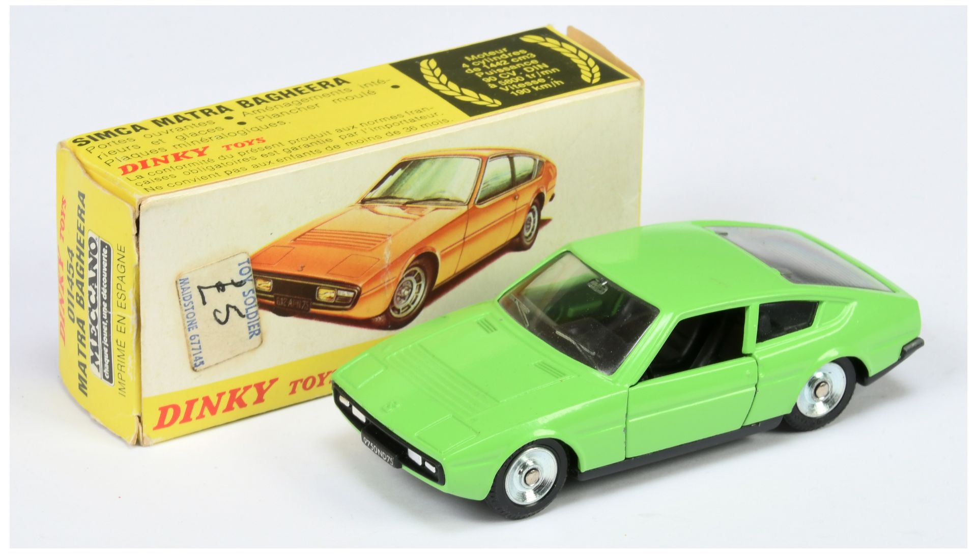 Spanish Dinky Toys 011454 Simca Matra Bagheera - Green body, black body and base, concave hubs