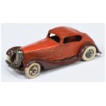Dinky Toys Pre-War 24e (Type 2) Super Streamlined Saloon - Red body, Maroon chassis and chrome hu...