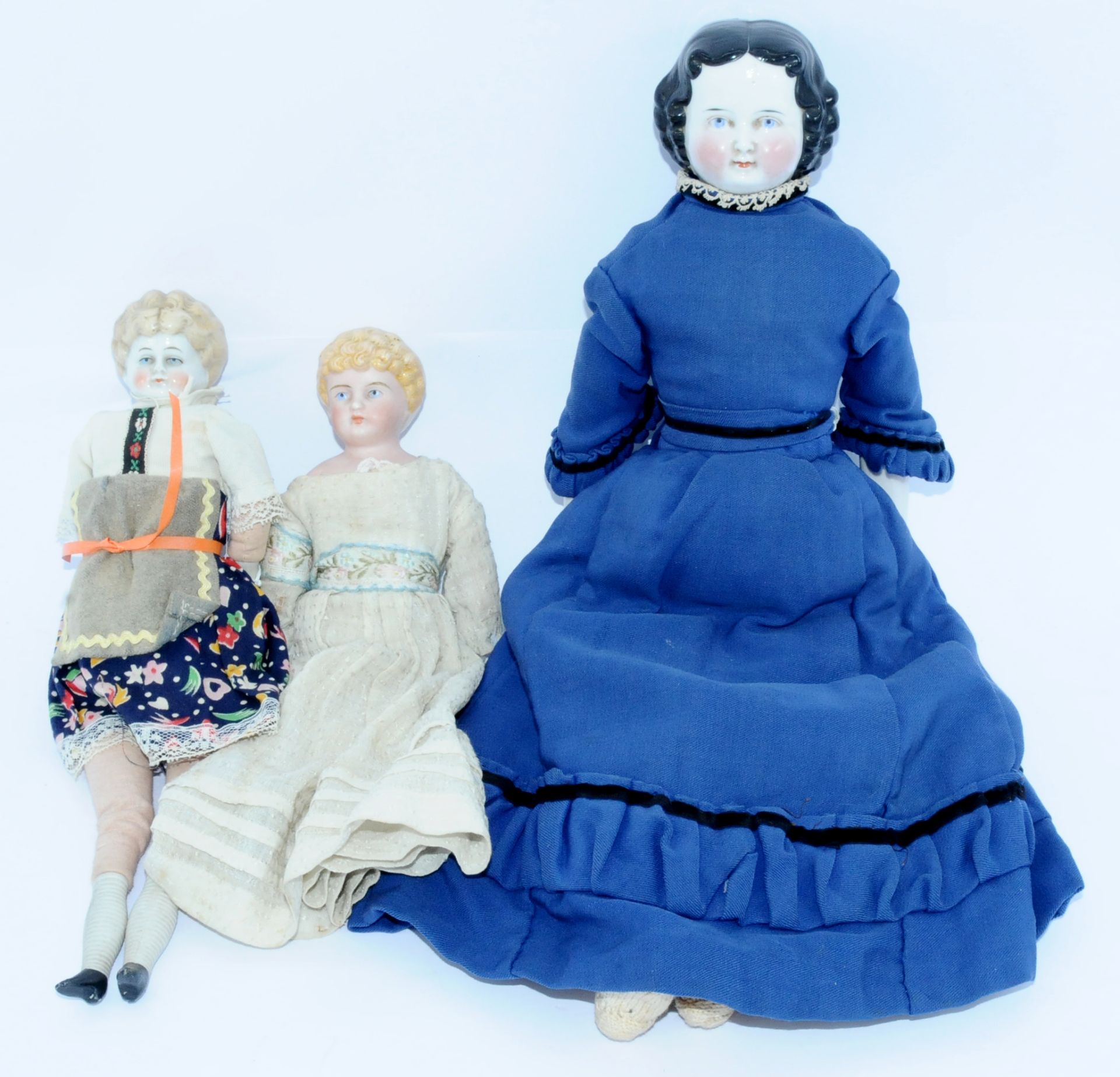 German china head and parian bisque antique dolls x three