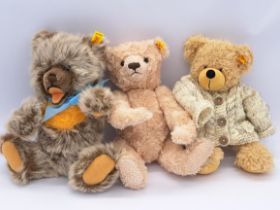 Steiff trio of bears: (1) Zotty; (2) Harry (no suitcase); (3) Georgina