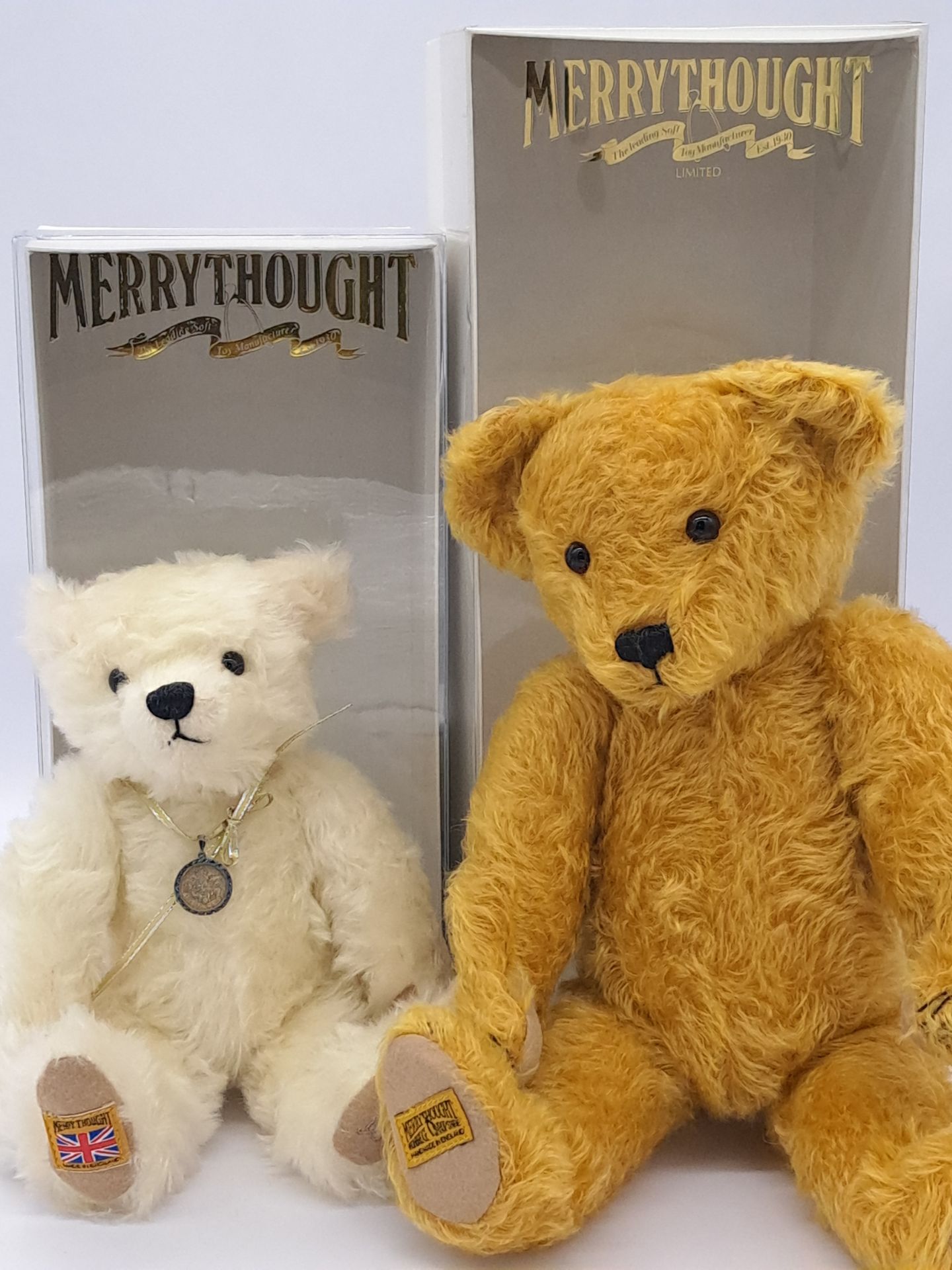Merrythought pair of teddy bears: (1) Sixpence; (2) Still Hope