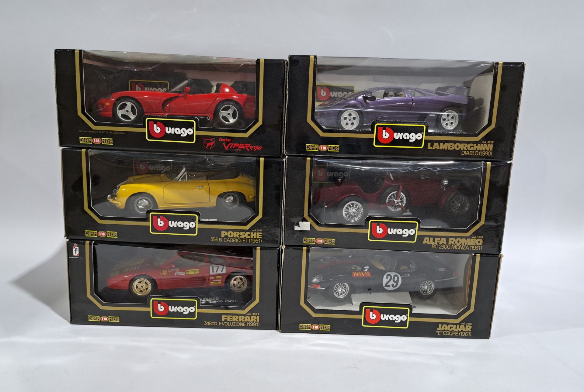 Bburago 1:18 scale, a boxed group of cars