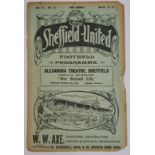 Sheffield United V Middlesbrough 1911 Pre-War (1st World War) Football Programme