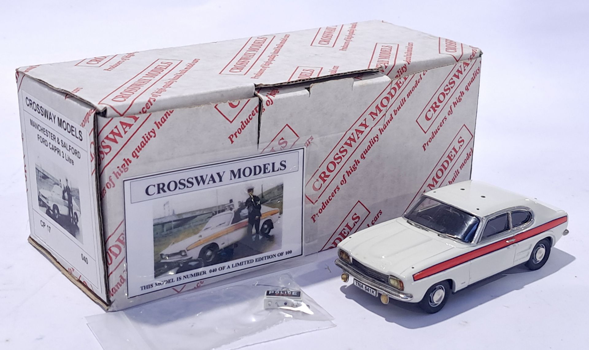 Crossway Models CP17 Ford Capri 2 Litre Mark 1 "Manchester/Salford Police" Car - white, black int...