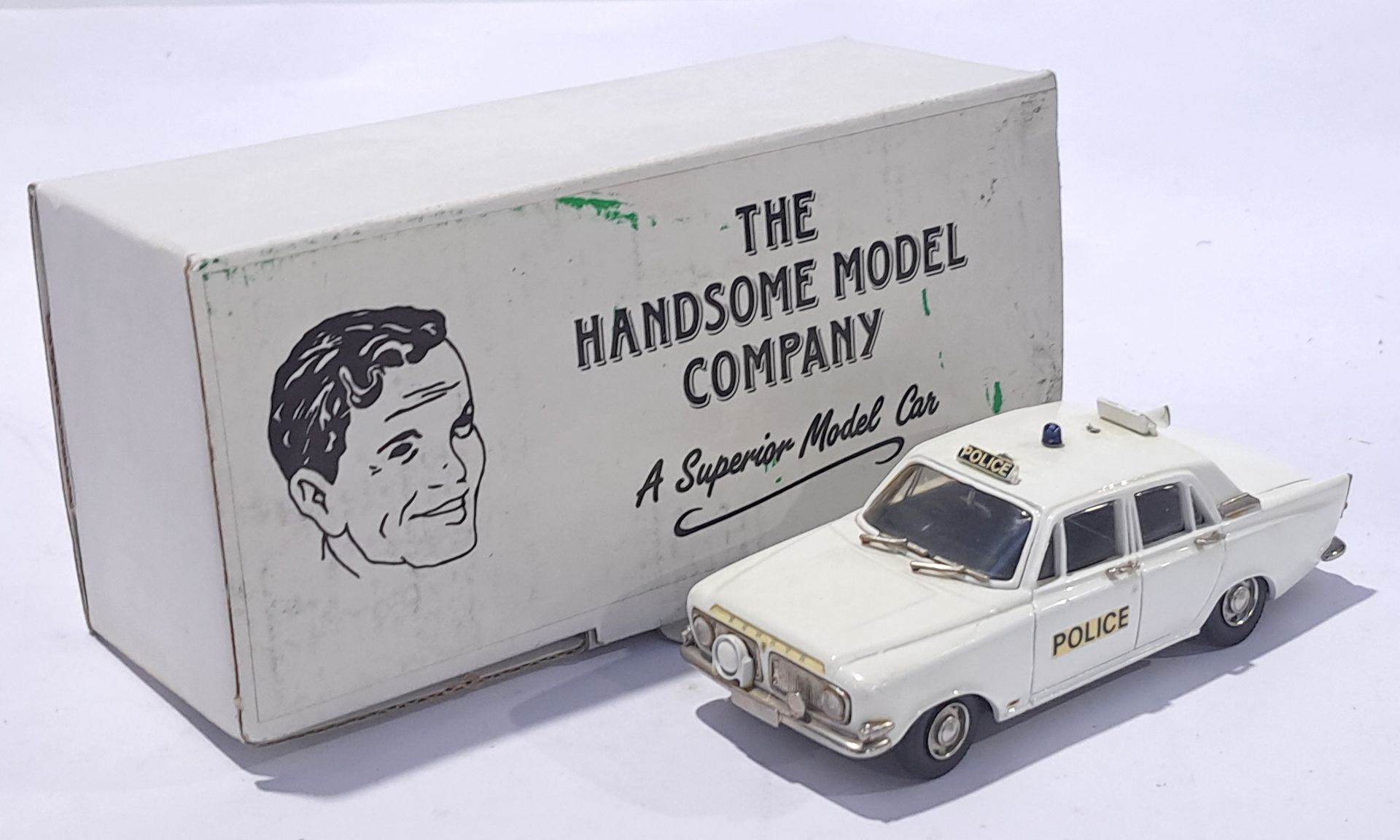 The Handsome Model Company No.1 Ford Zephyr Mk.III Police car - white body, black interior. Condi...