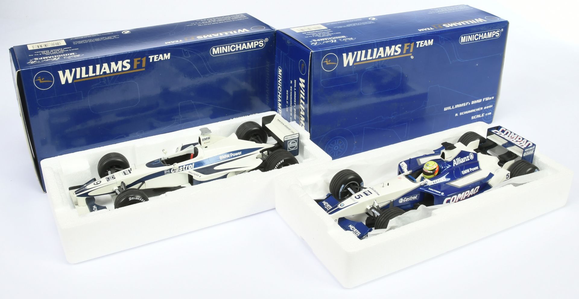 Minichamps 1/18 scale pair (1) 100010005 Williams BMW FW23 2001 - R. Schumacher (2) 180000099 Wil...