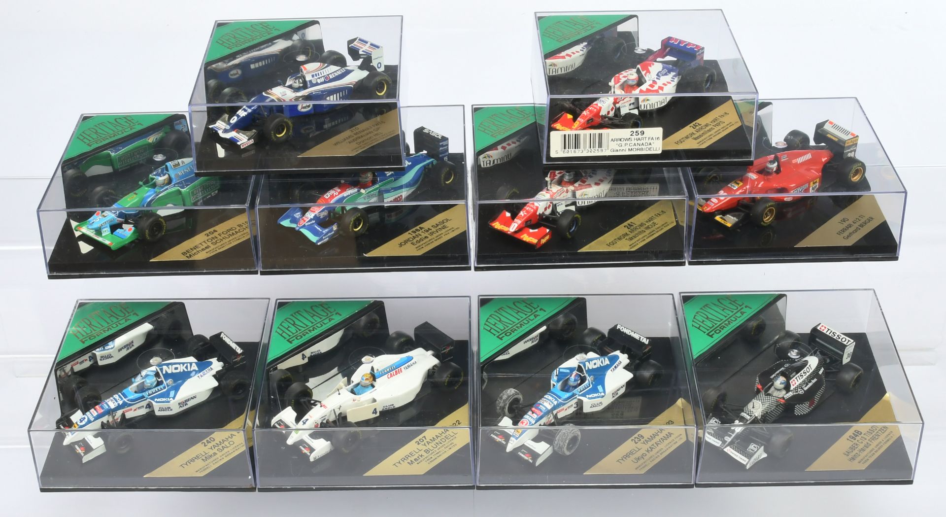 Heritage1/43rd scale) group of Formula 1 Racing Cars to include 207 Tyrell Yamaha - Mark Blundell...